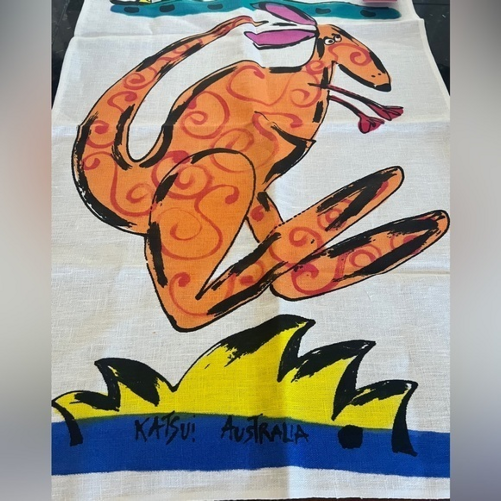 Katsui Australian Roo Tea Towel Hand Painted‎ NWT.